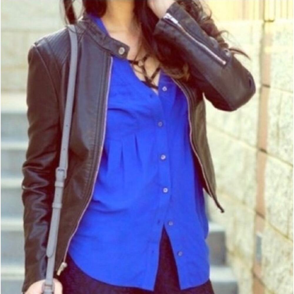 Anthropologie Maeve Islet Rayon Button Down‎ Shirt in Cobalt Blue Size XS
